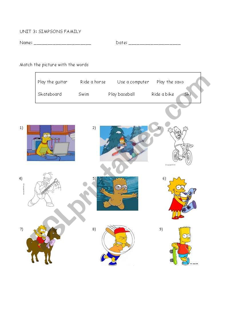 simpsons family drills worksheet