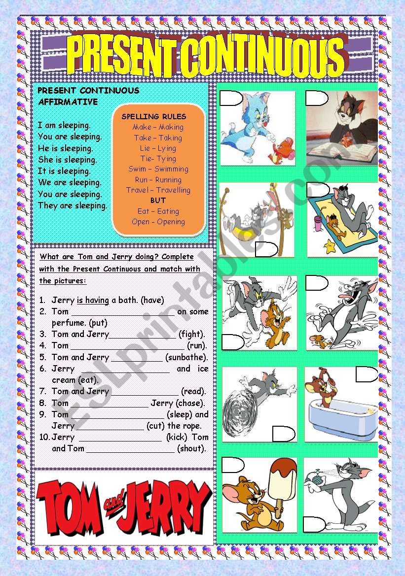 Present continuous spelling. Tom and Jerry Worksheets. Present Continuous Spelling Rules. Том и Джерри английское упражнение. Джерри перевод на английский.