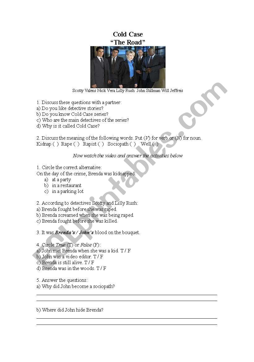 Cold Case - The Road episode worksheet