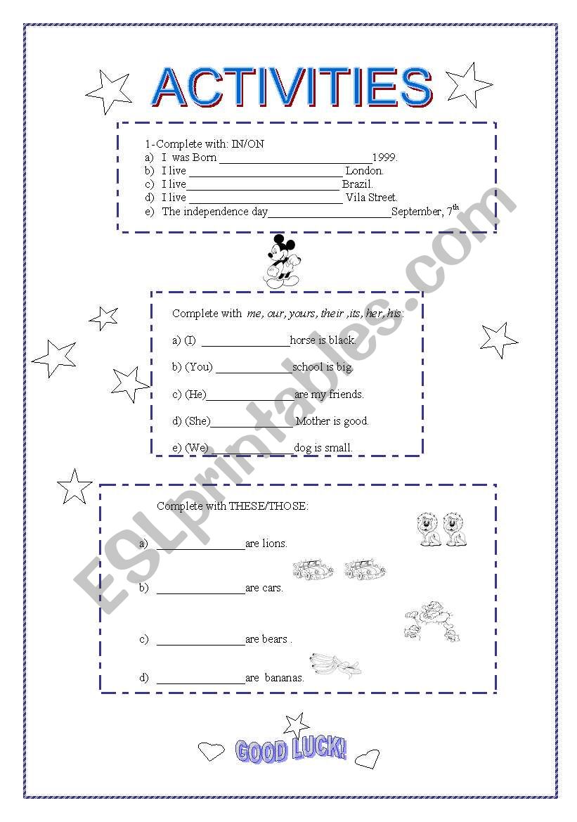 Activities  worksheet