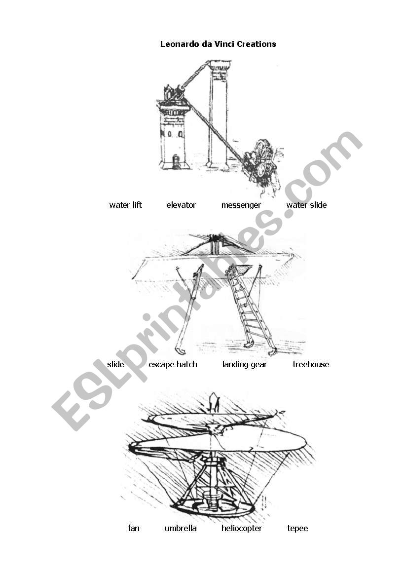 Da Vinci Inventions worksheet