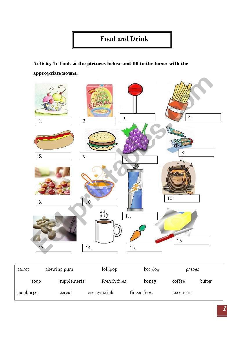 Food and Drink worksheet