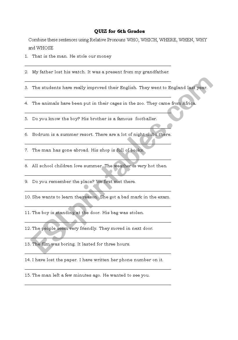 RELATIVE CLAUSES - QUIZ worksheet