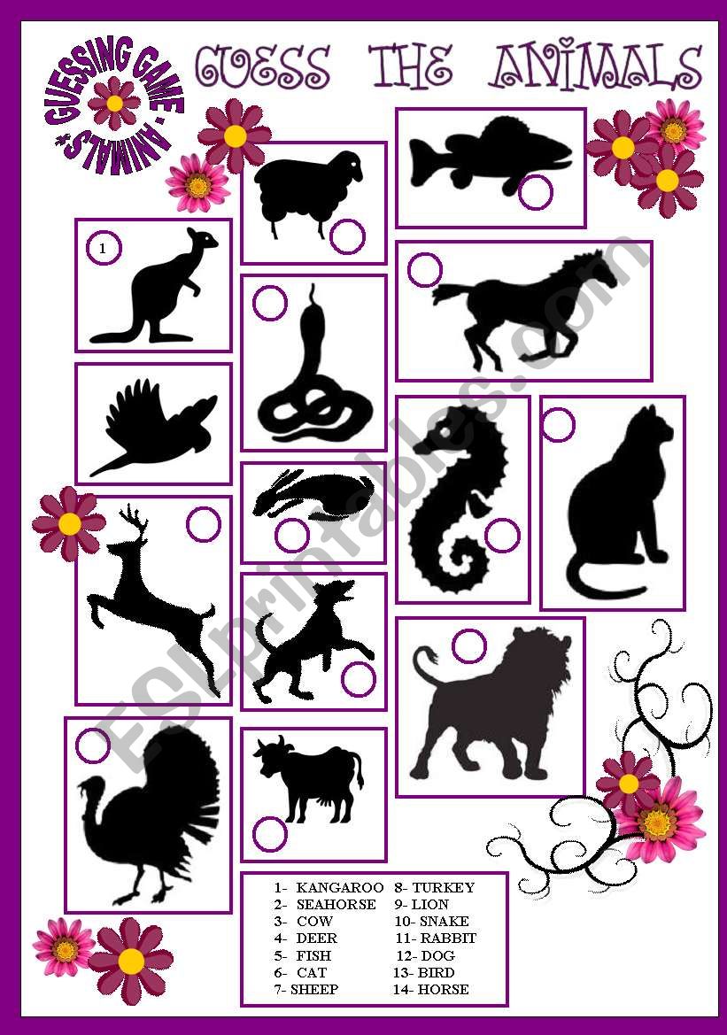 GUESSING GAME - ANIMALS  worksheet