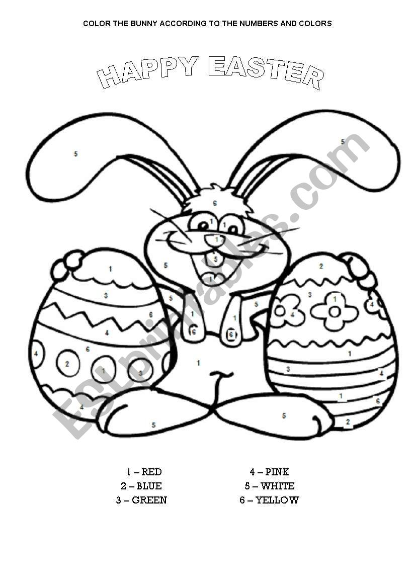 COLOR THE EASTER BUNNY worksheet