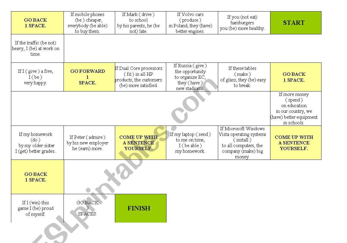 Conditionals board game worksheet