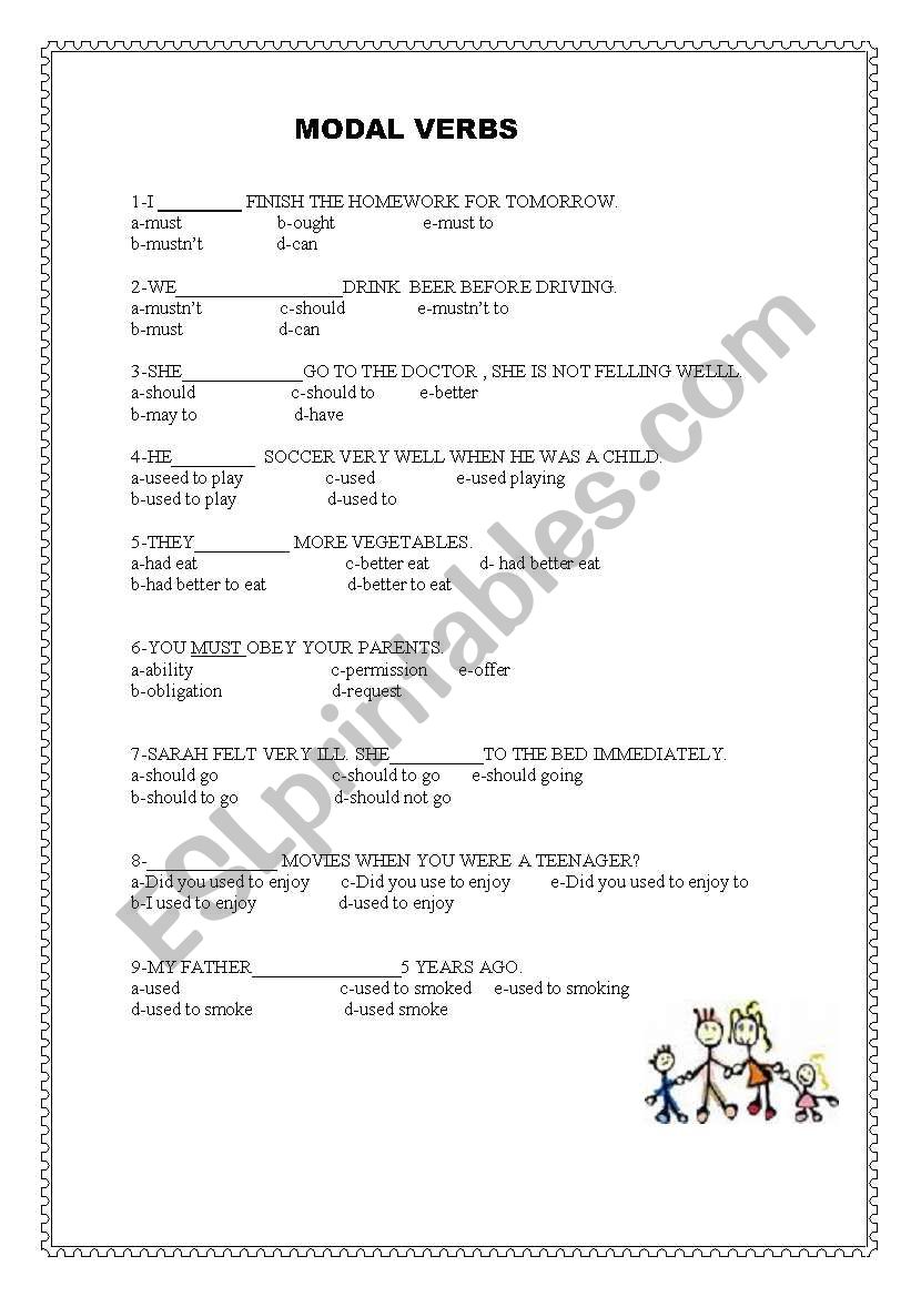 MODAL VERBS -MULTIPLE CHOICE worksheet