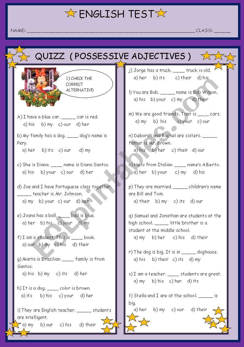 POSSESSIVE ADJECTIVES worksheet