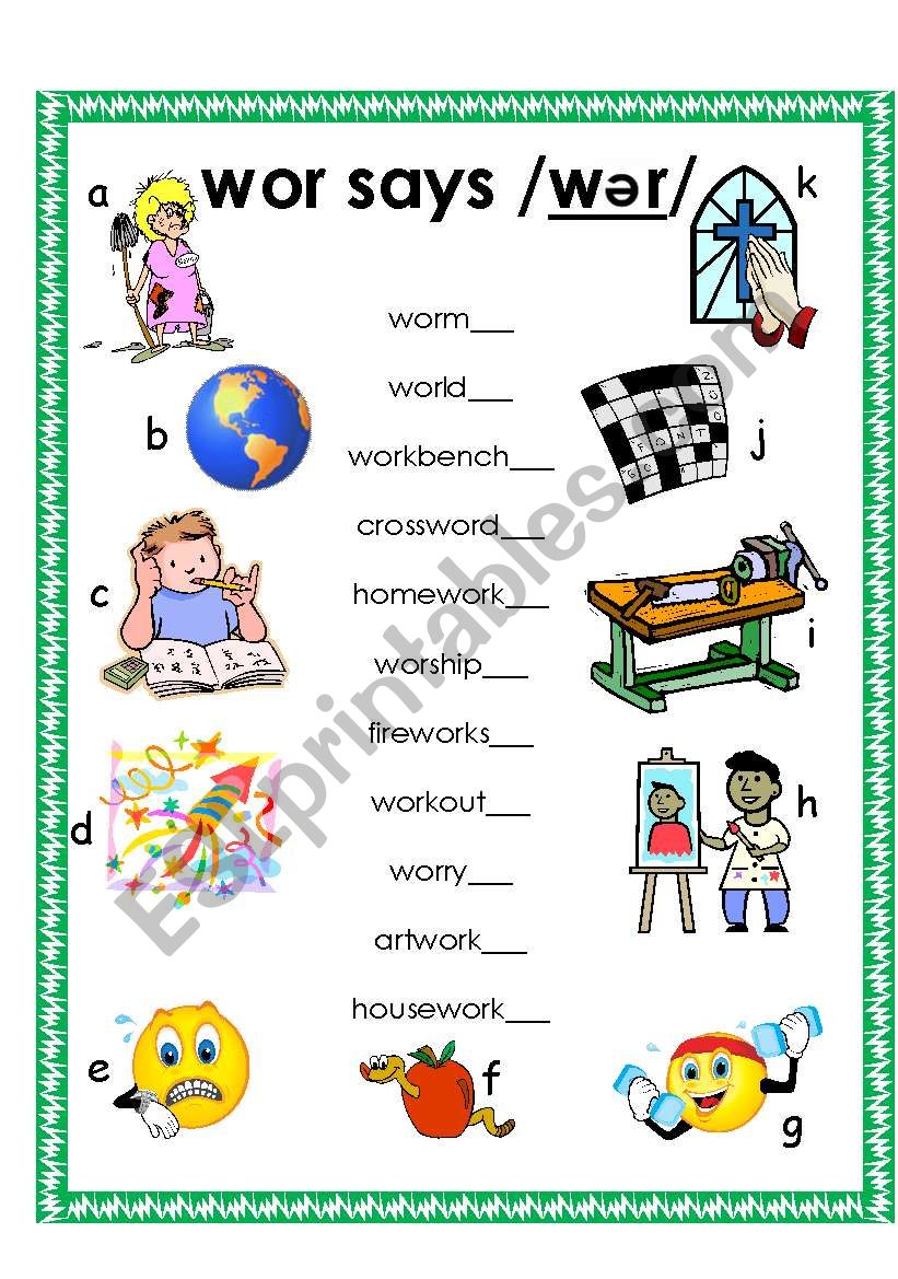 wor says /wer/ worksheet