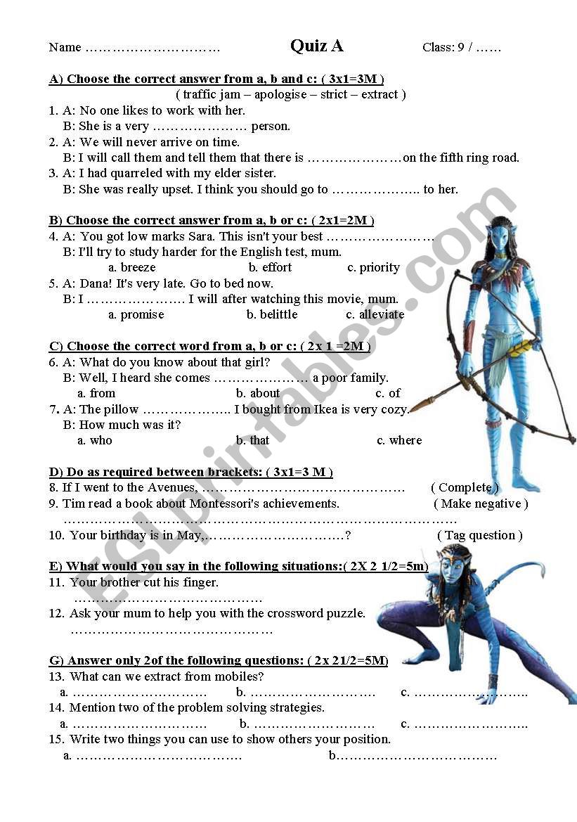 Quiz worksheet