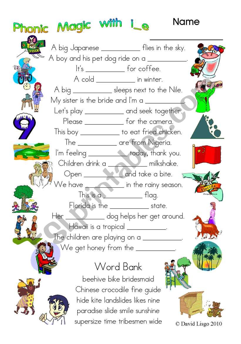3 Magic pages of Phonic Fun with i_e: worksheet, story and key (#23)
