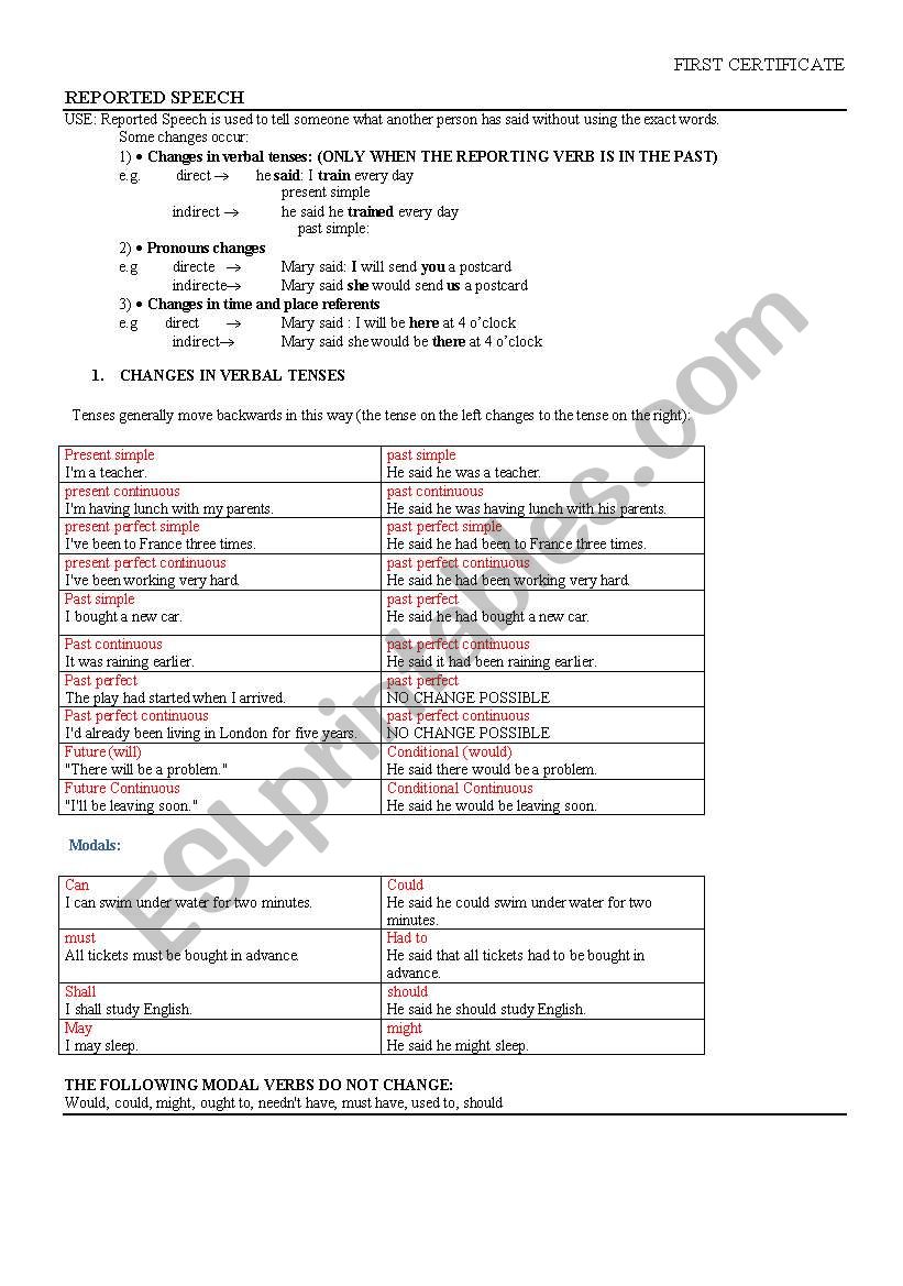 REPORTED SPEECH - INTERMEDIATE