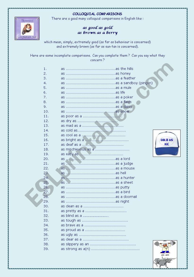 Colloquial comparisons worksheet