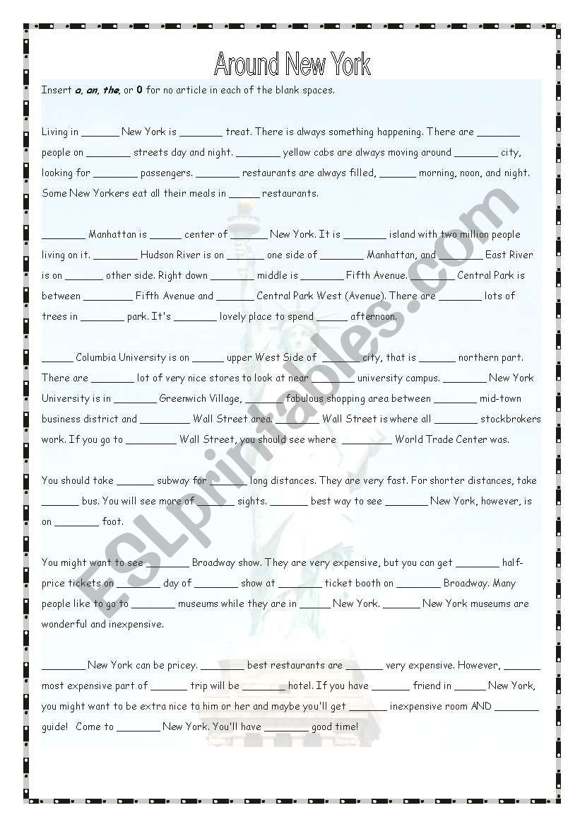 ARTICLES - Around New York worksheet