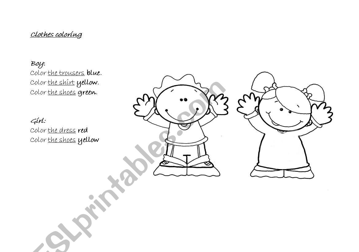 Clothes colouring worksheet