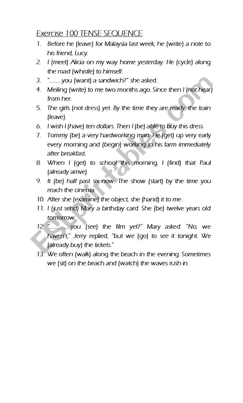 tense sequence worksheet