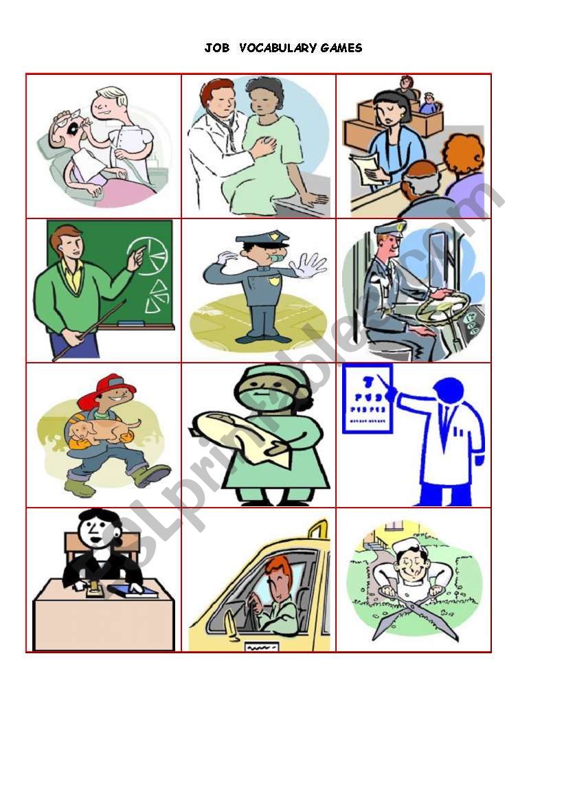 job vocabulary games worksheet