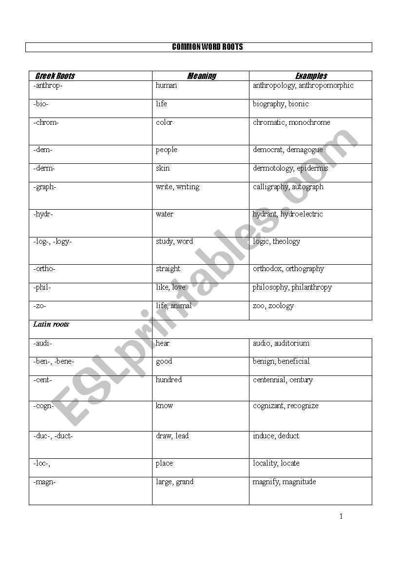 common word root greek and latin