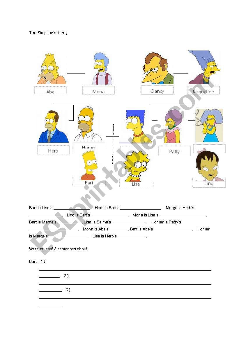 Simpsons Family Tree worksheet