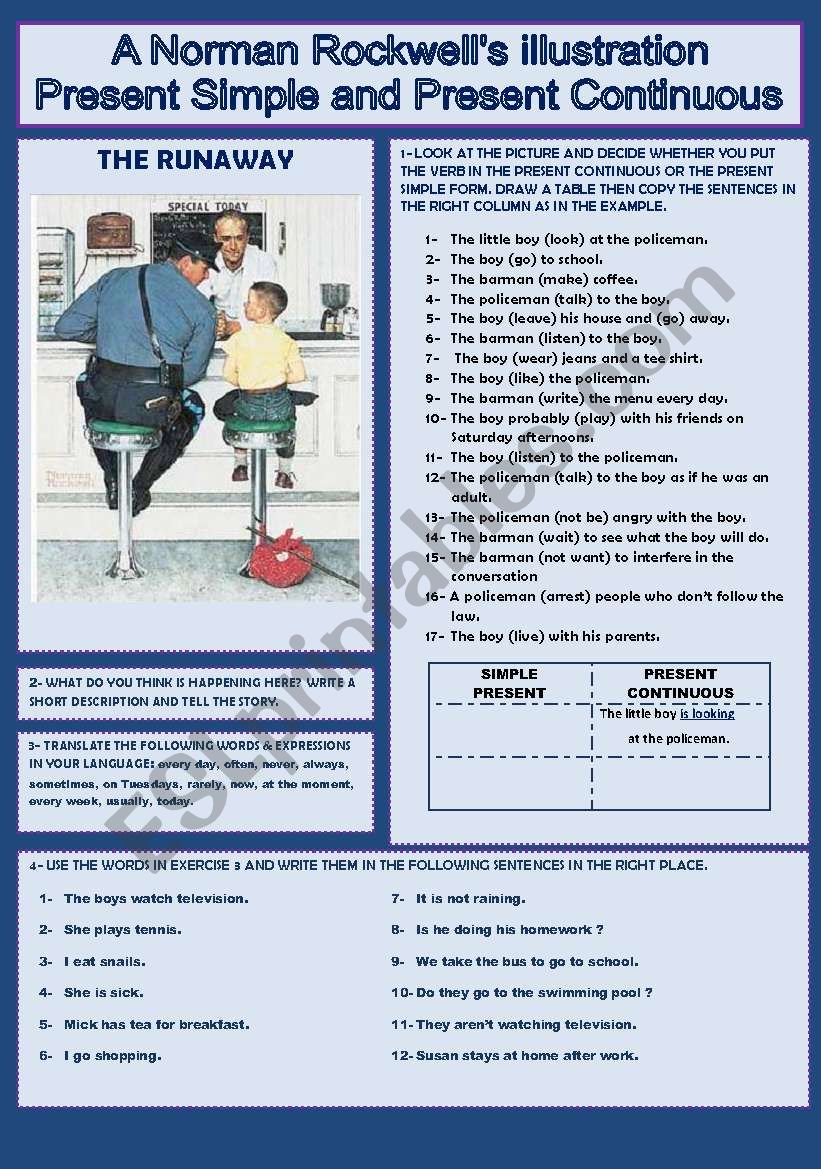 Norman Rockwell´s American everyday life - Present simple & present continuous