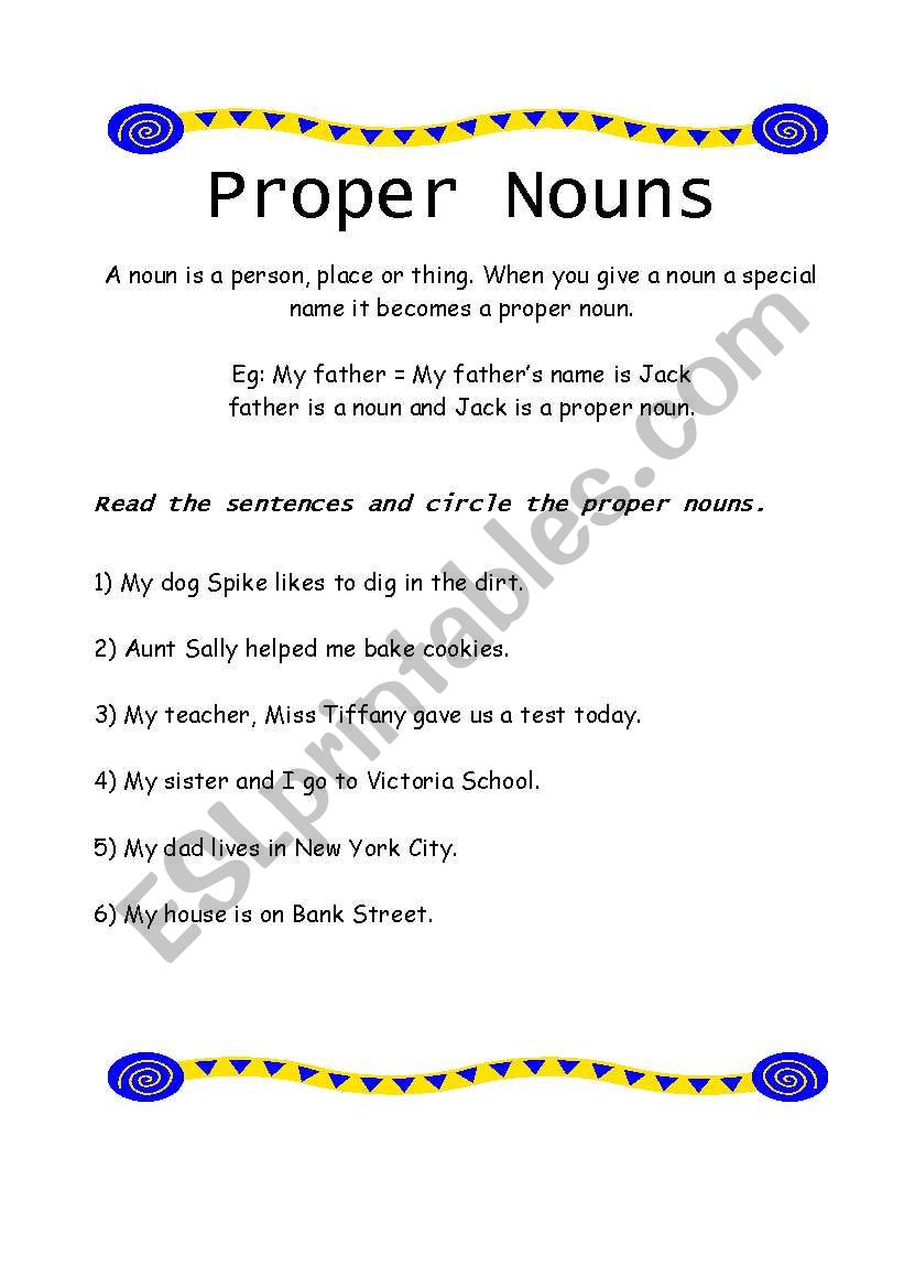 Proper Nouns Sentences Worksheet