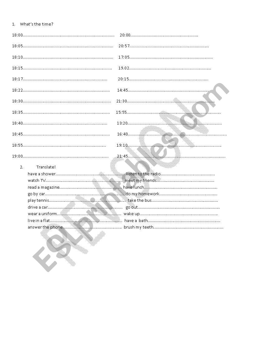 Clock, daily routine worksheet