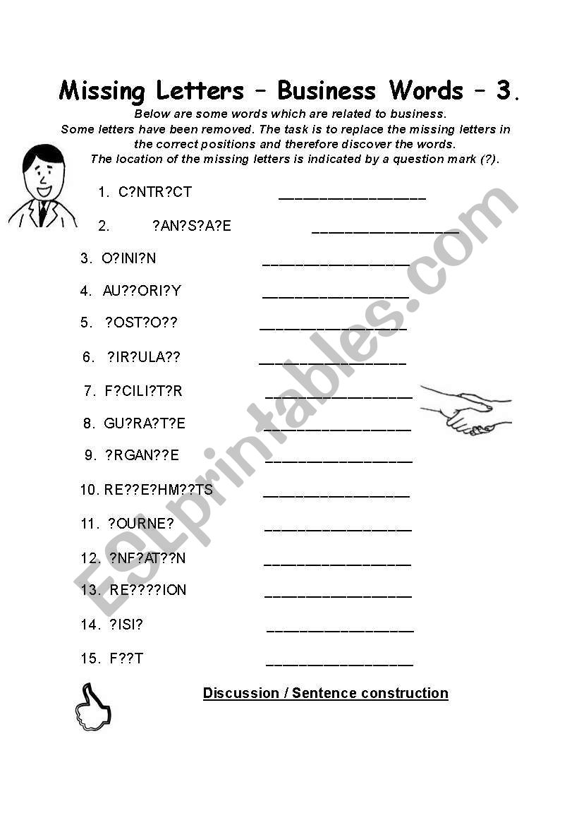 Missing Letters - Business Words - 3.