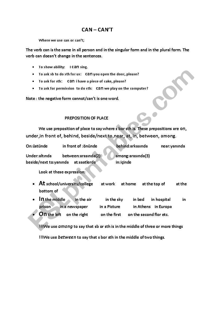 can can t worksheet