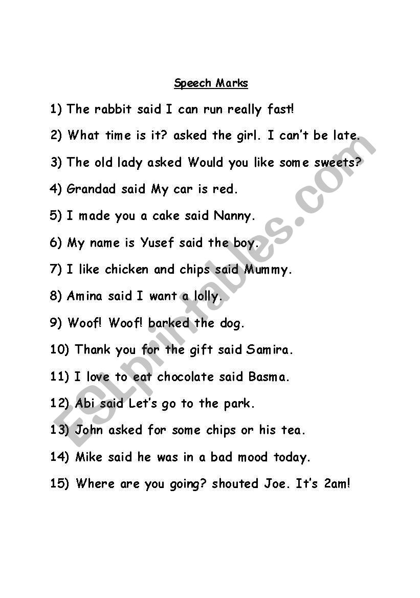 Speech Marks worksheet