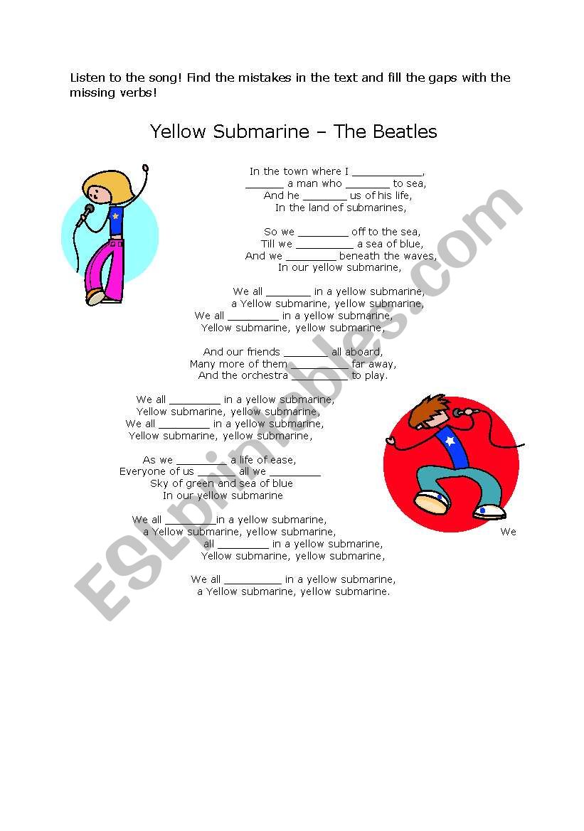 yellow submarine worksheet