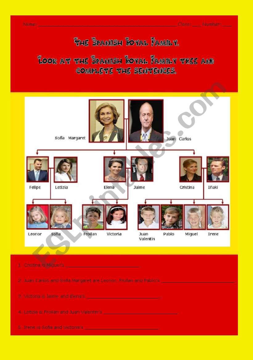 SPANISH ROYALTY - FAMILY TREE - 211 SENTENCES - 21 PAGES - ESL Inside Spanish Family Tree Worksheet