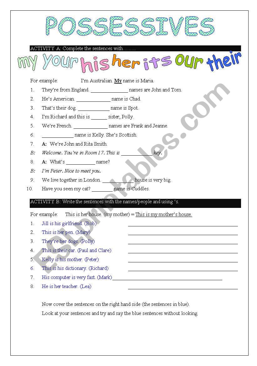 Possessives worksheet