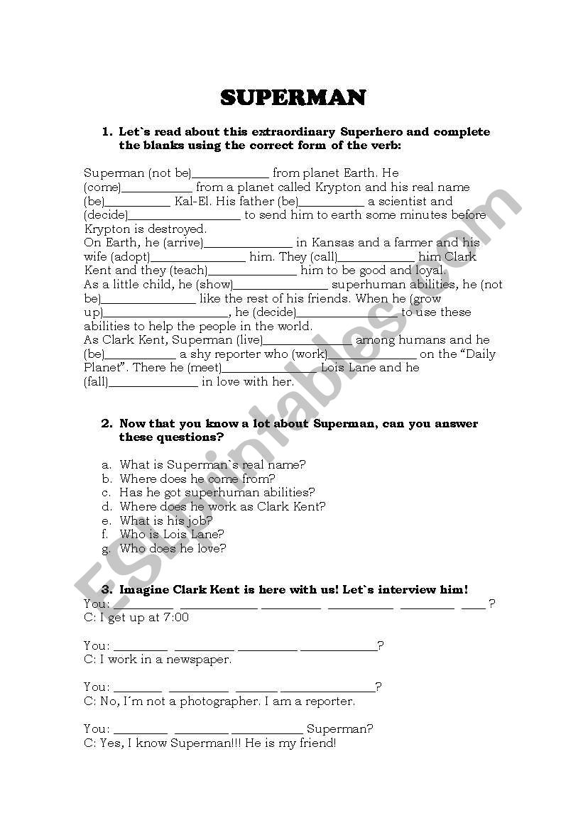 superman worksheet