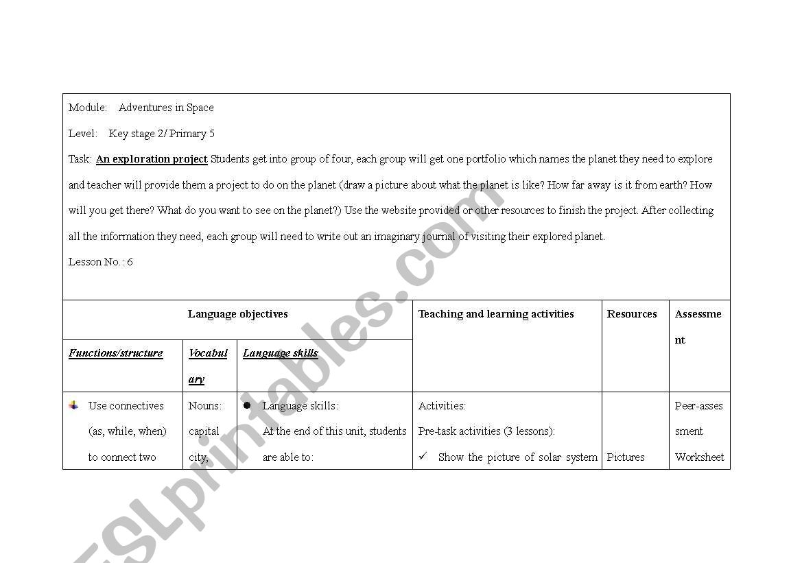 A lesson plan worksheet