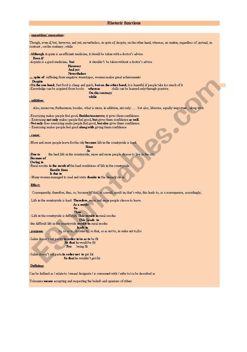 rethoric functions worksheet