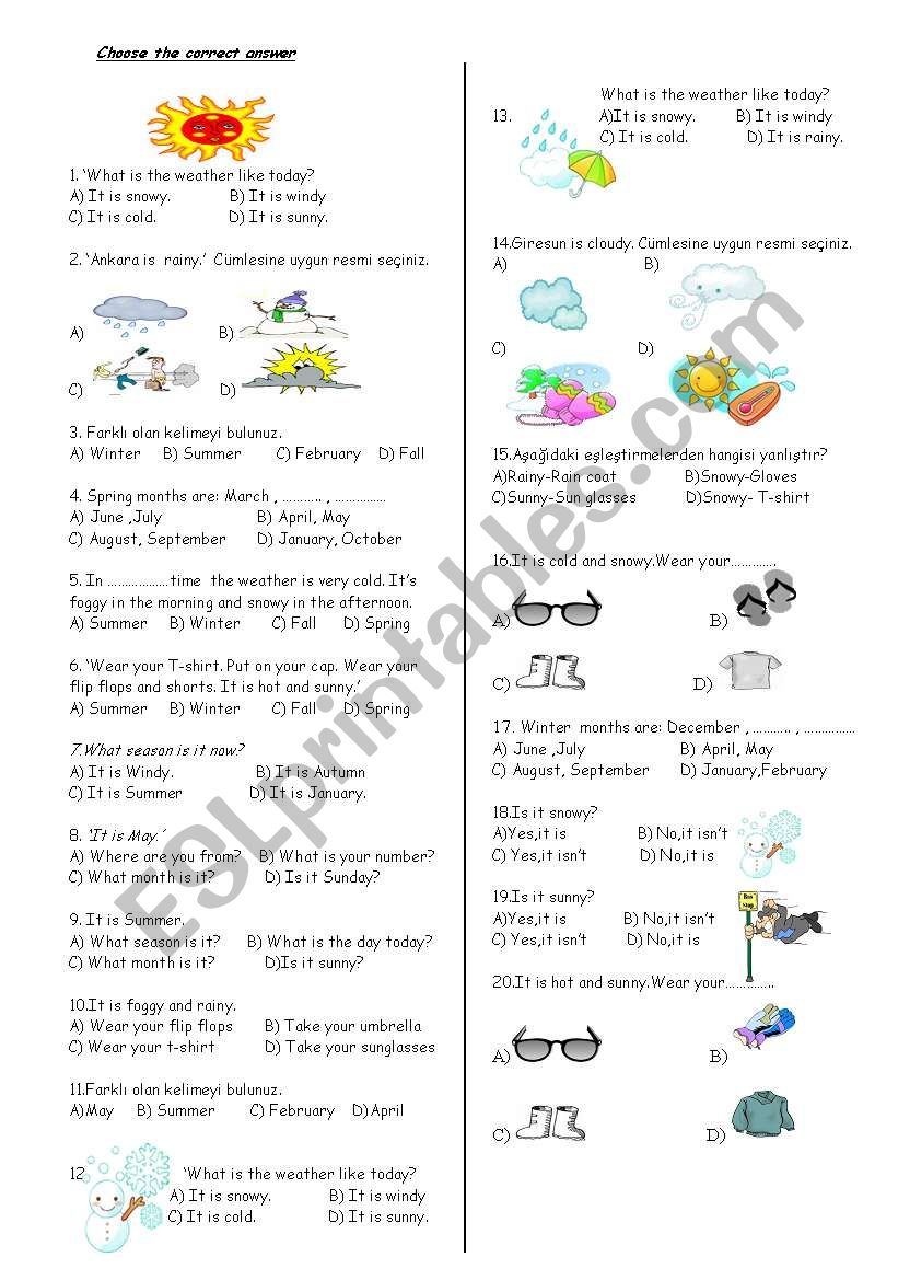 test about seasons worksheet