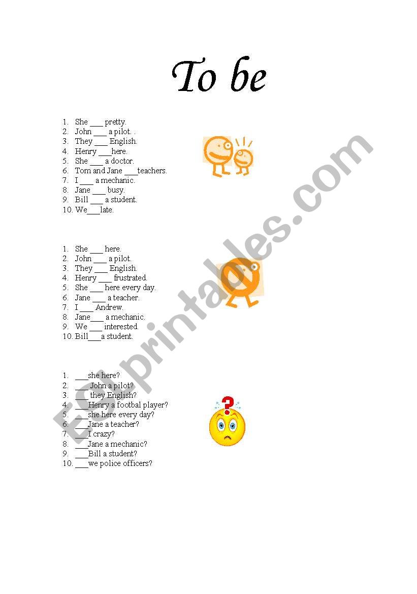 to be - exercises worksheet