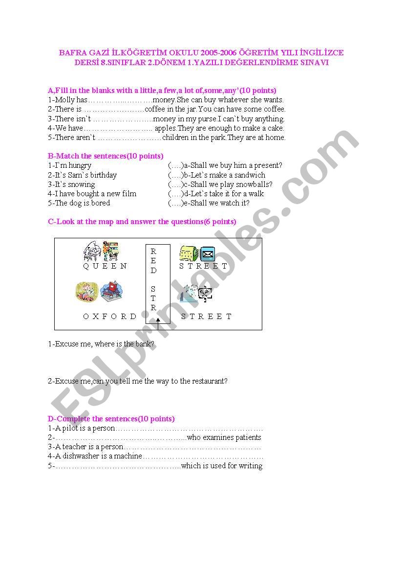 8. grade exam worksheet