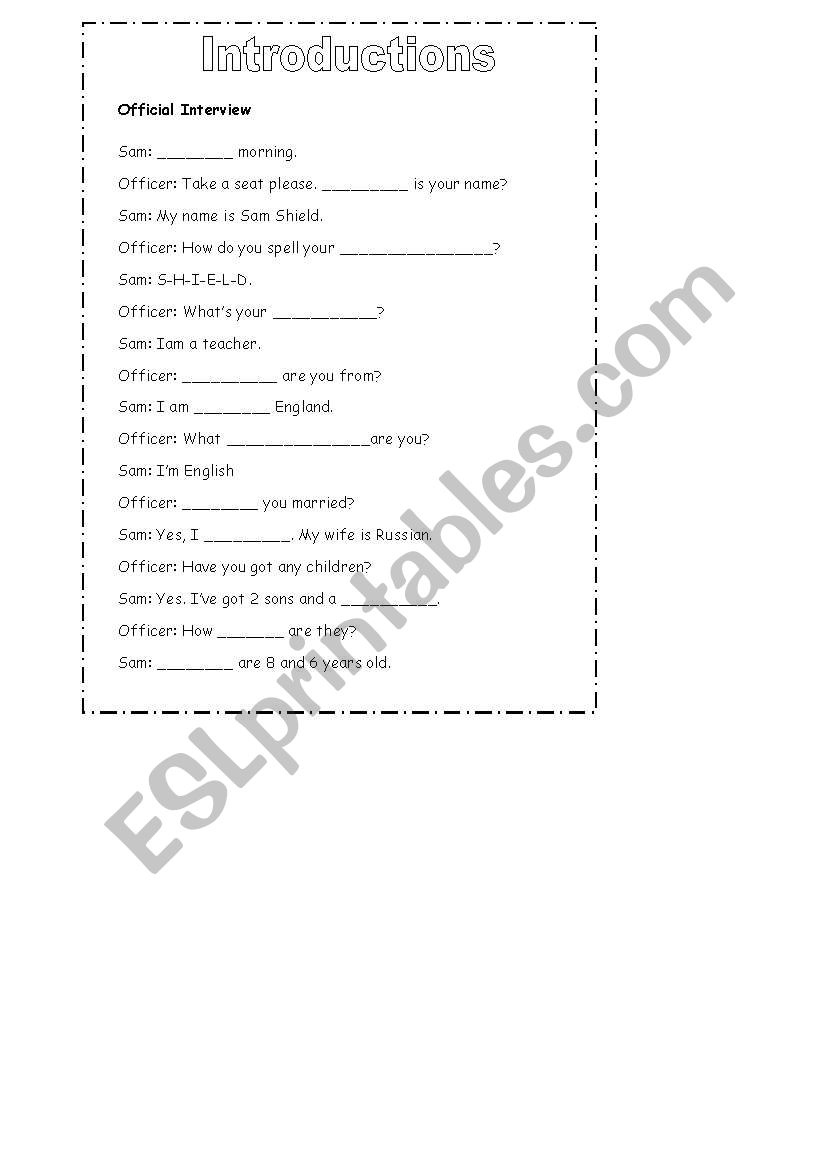 Introductions worksheet