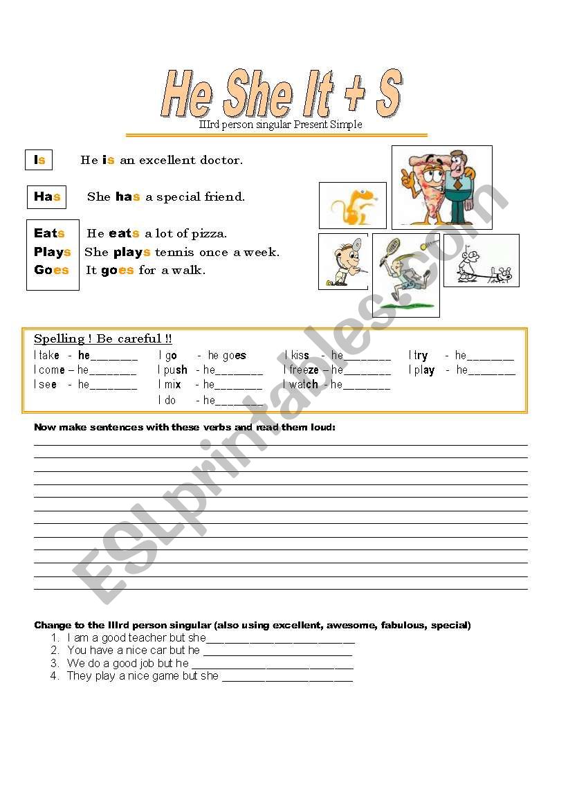 PRESENT SIMPLE  HE SHE IT worksheet