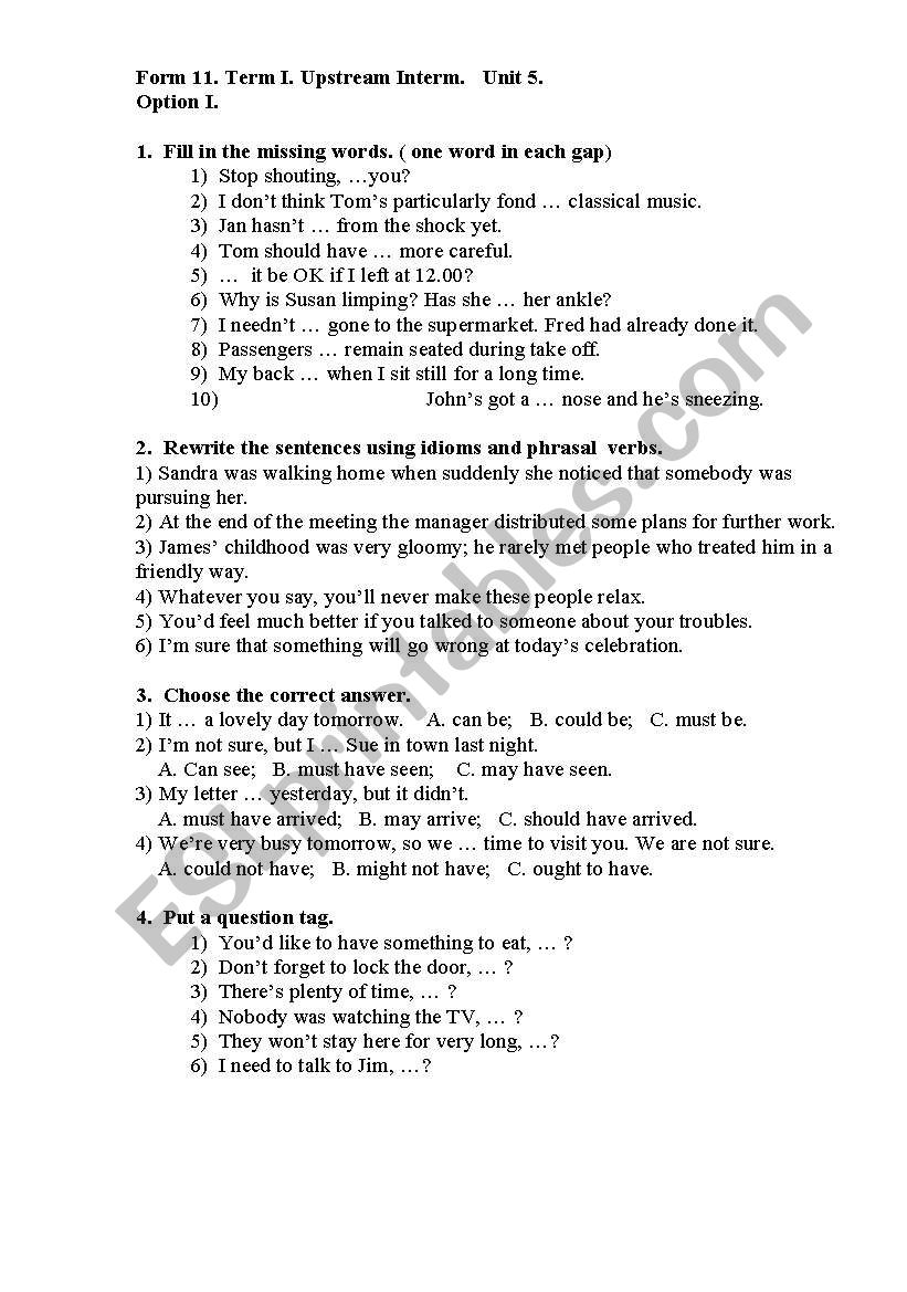 Upstream Interm.   Unit 5. (a test)