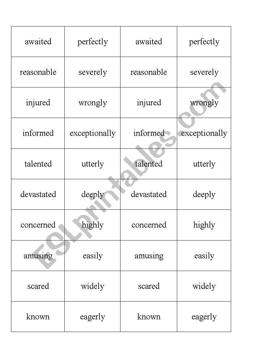 adverb adjective collocation dominoes