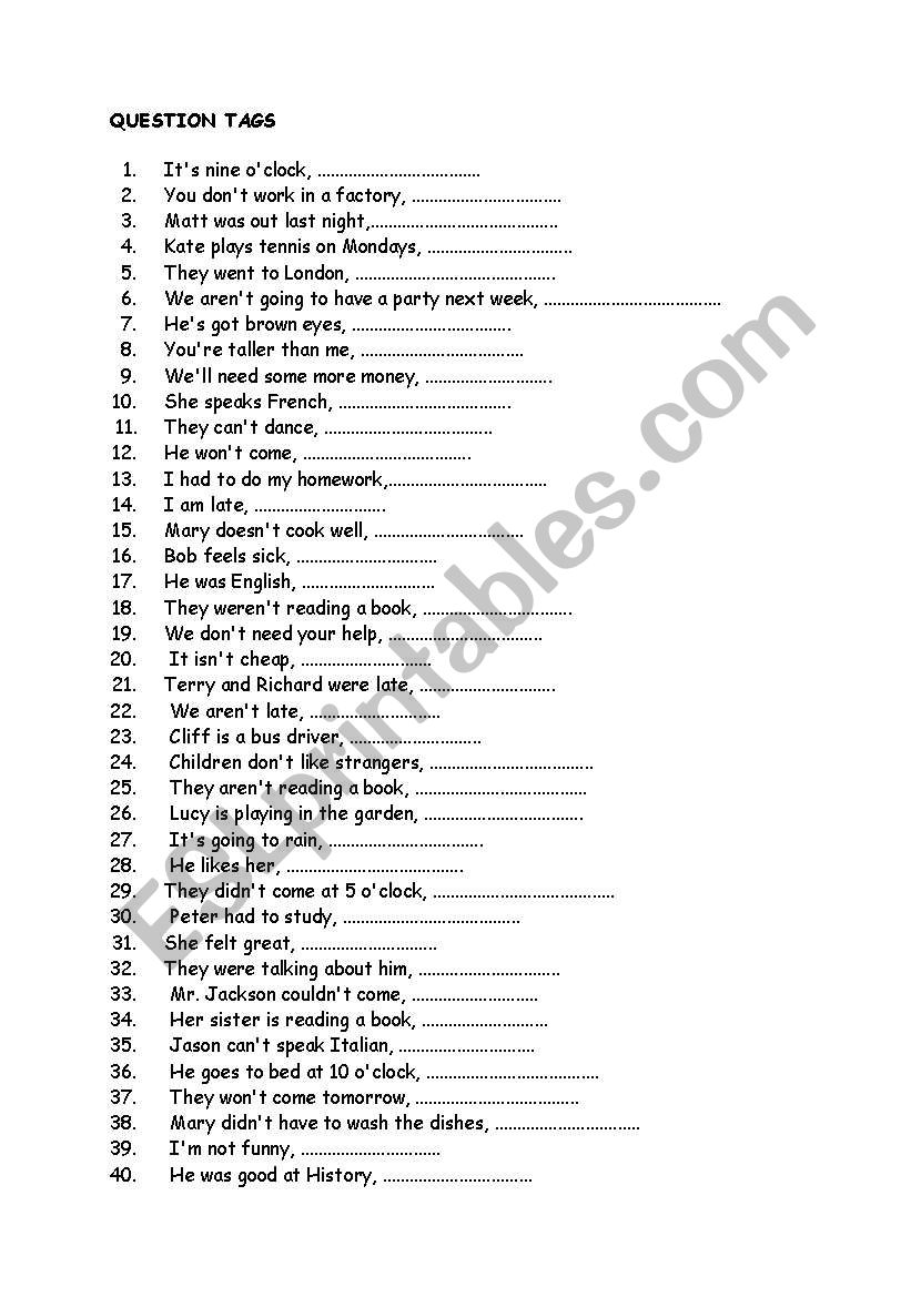 Question Tag worksheet