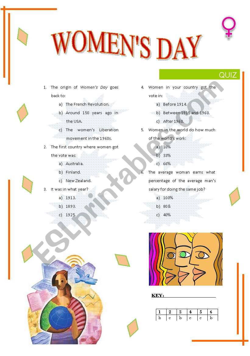 Quiz on Women´s Day ESL worksheet by Ahya