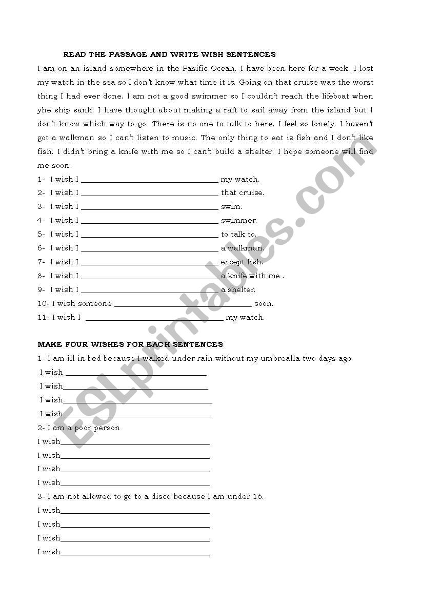WISH CLAUSES - Five Pages worksheet
