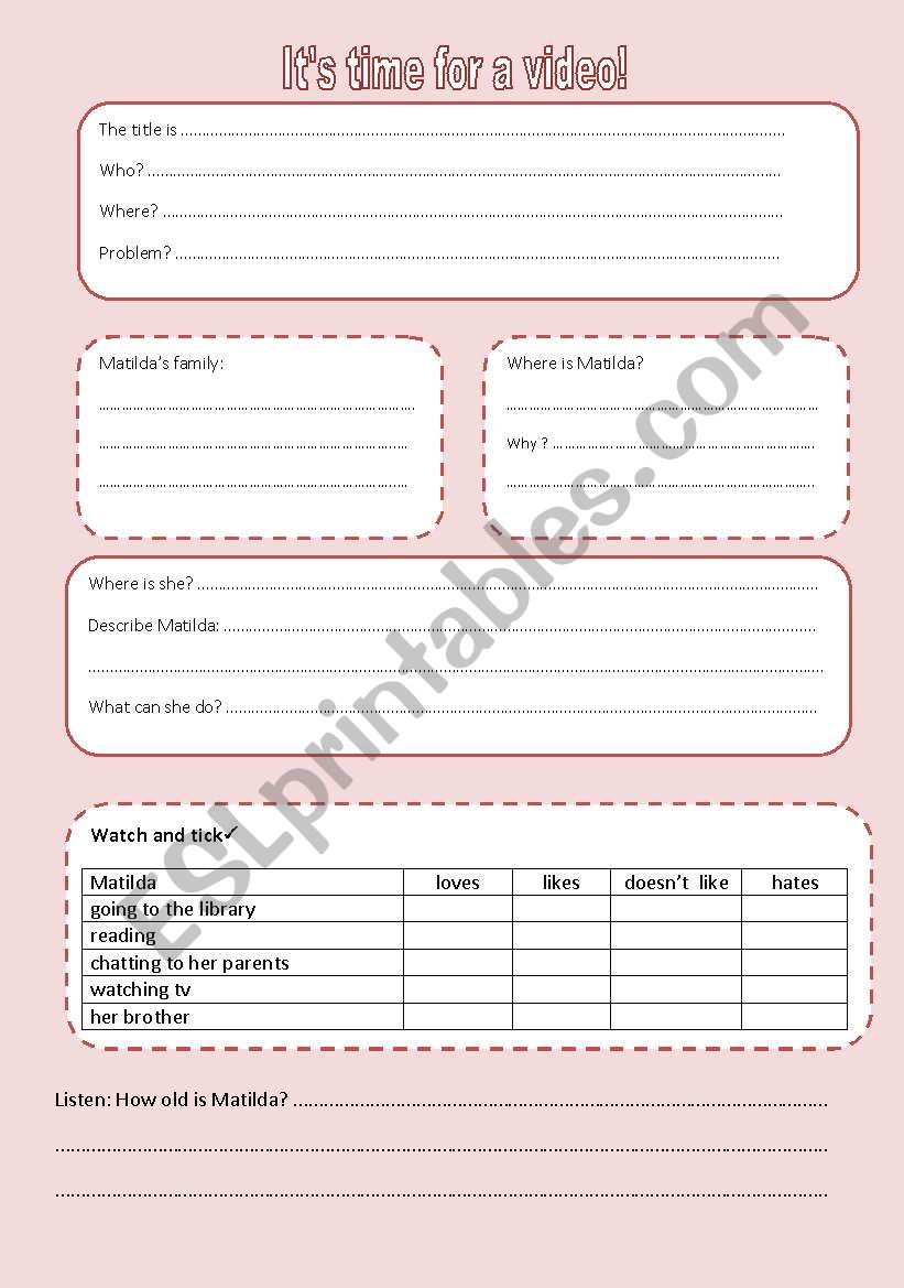 MATILDA Film Worksheet worksheet