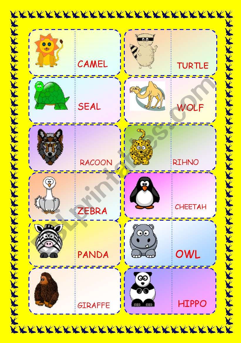 ZOO ANIMALS DOMINOE GAME worksheet