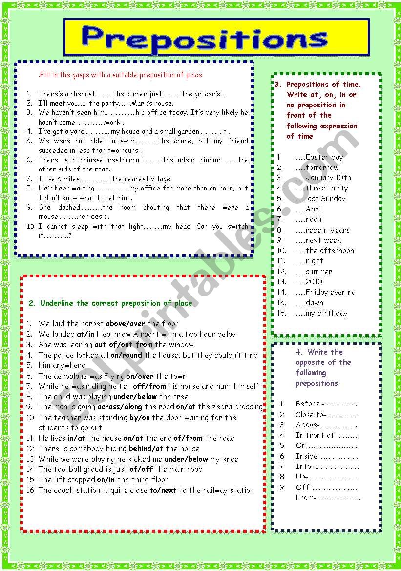 prepositions worksheet