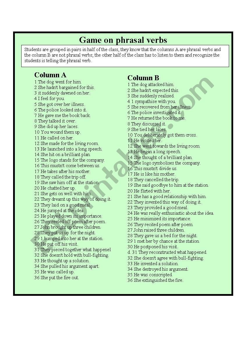 phrasal verbs worksheet