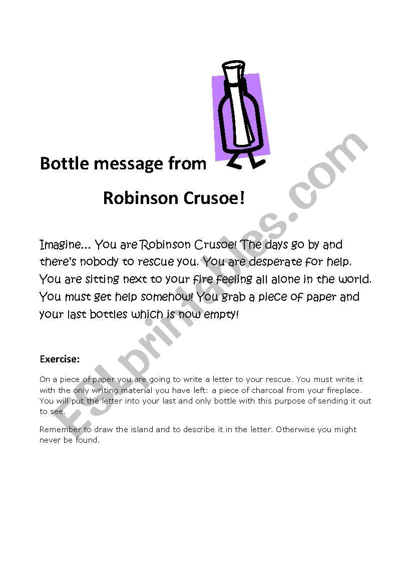 Bottle message from Robinson Crusoe